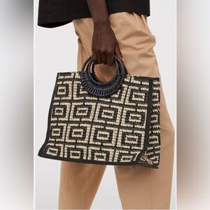 H&M Black and Tan Patterned Tote